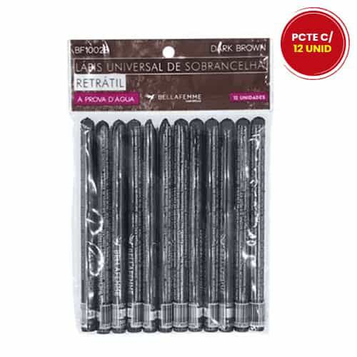 Lápis Retrátil Universal p/ Sobrancelha à prova d' água Bella Femme BF10028 - Pct c/ 12 unid