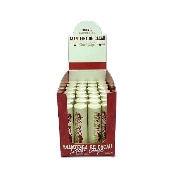 Manteiga de Cacau Protetor Labial Sabor Cereja Safira - Box c/ 35 unid