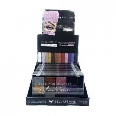 Paleta de Sombras Glitter 12 Cores Bella Femme BF10062 - Box c/ 12 unid