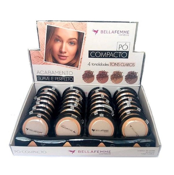 Pó Compacto Bella Femme c/ Provador Tons Claros BF10006A - Box c/ 32 unid