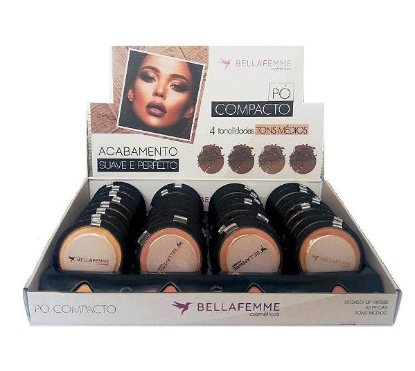 Pó Compacto Bella Femme c/ Provador Tons Médios BF10006B - Box c/ 32 unid