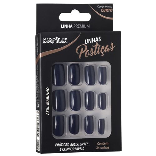 Unhas Postiças Macrilan Linha Premium Curto Azul Marinho UP210A