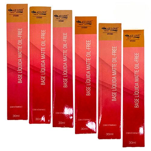Base Líquida Matte Oil-Free Max Love Cores Claras 100 ao 111 – Kit c/ 06 unid