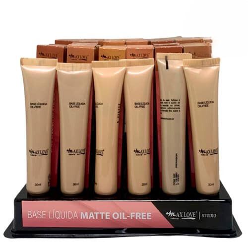 Base Líquida Matte Oil-Free Max Love Cores Médias e Escuras 101 ao 109 – Box c/ 36 unid