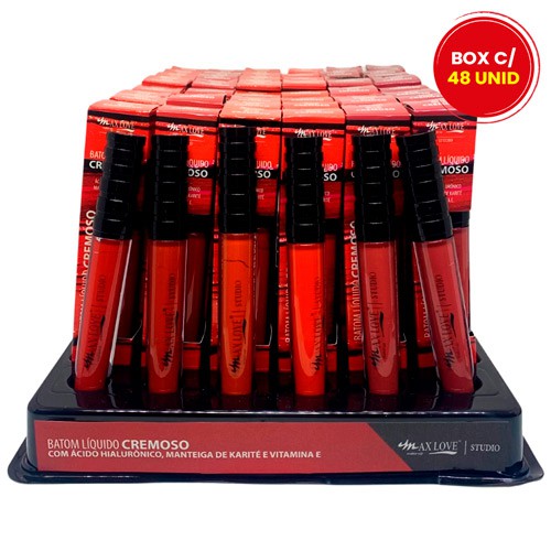 Batom Líquido Cremoso com Ácido Hialurônico Max Love - Box c/ 48 unid