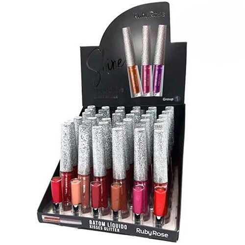 Batom Líquido Shine Kisses Glitter Ruby Rose Group 01 HB-8223 – Box c/ 36 unid