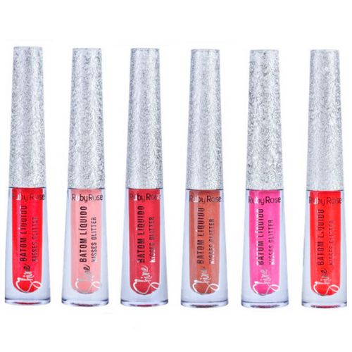 Batom Líquido Shine Kisses Glitter Ruby Rose Group 01 HB-8223 – Kit c/ 06 unid