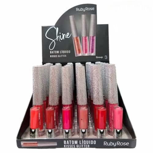 Batom Líquido Shine Kisses Glitter Ruby Rose Group 03 HB-8223 – Box c/ 36 unid