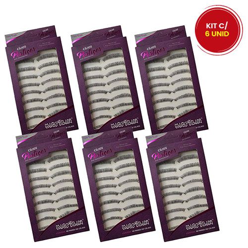 Cílios Postiços Naturais com Fios Curtos e Crescentes com 10 pares Macrilan CL312 – Kit c/ 06 unid