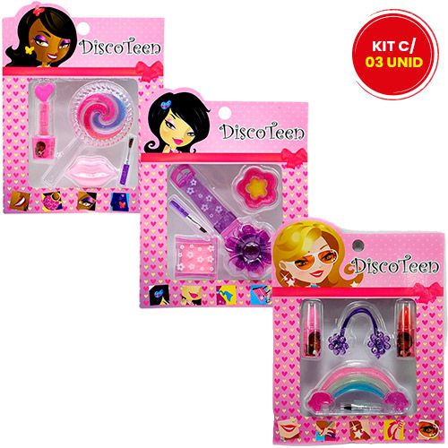 Estojo de Maquiagem Infantil Disco Teen HB86503 - Kit c/ 03 unid