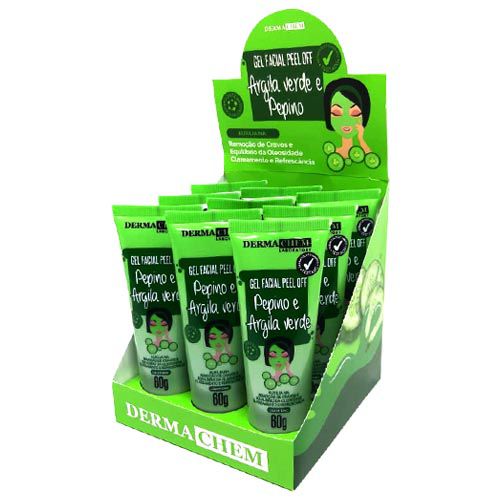 Gel Facial Peel Off Argila Verde e Pepino Dermachem – Box c/ 09 unid