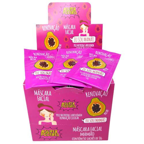 Máscara Facial Mamão Super Poderes MAMSP01 - Box c/ 50 unid
