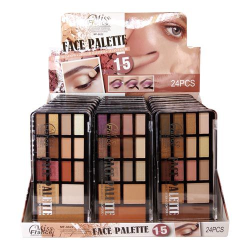 Paleta de Sombras Iluminador e Contorno Miss France MF-8622 - Box c/ 24 unid