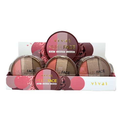 Paleta Multi Face Blush Iluminador Contorno Vivai 1072.1.1 - Box c/ 12 unid