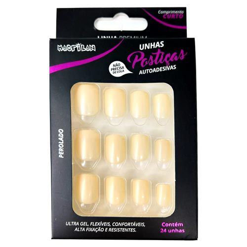 Unhas Postiças Autoadesivas Macrilan Linha Premium Curto Perolado UP203B