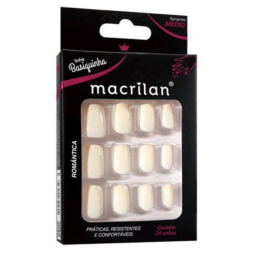 Unhas Postiças Macrilan Linha Basiquinha Médio Romântica UP304E – Pcte c/ 12 unid
