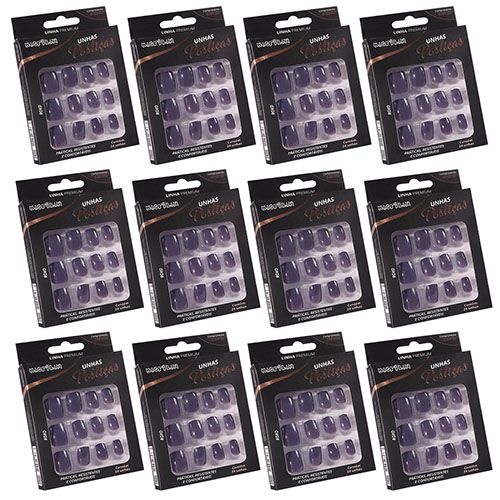Unhas Postiças Macrilan Linha Premium Médio Roxo UP304A – Pcte c/ 12 unid