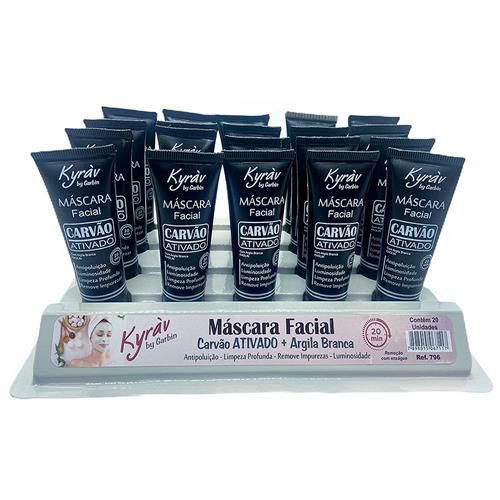 Máscara Facial Carvão Ativado + Argila Branca Kyrav 796 - Box c/ 20 unid