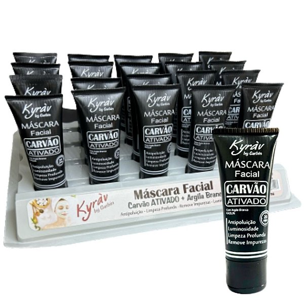 Máscara Facial Pocket Carvão Ativado + Argila Branca 30g Kyráv 796 - Box c/ 20 unid