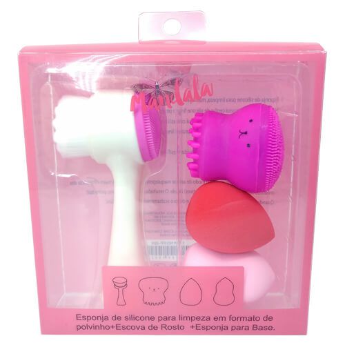 Kit Escova de Limpeza Facial + Esponja Polvinho e Esponja para Maquiagem Mandala FP-024