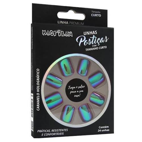 Unhas Postiças Macrilan Linha Premium Curto Caramelo Holográfico UP201C