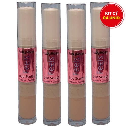 Corretivo e Contorno Duo Sculpt Feels Chantilly 10/Avelã 70 Ruby Rose HB-8101 - Kit c/ 04 unid