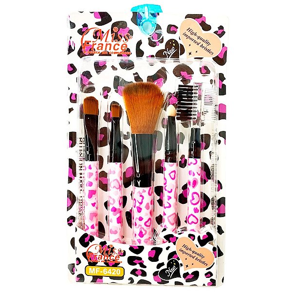 Kit com 05 Pincéis para Maquiagem Miss France MF-6420