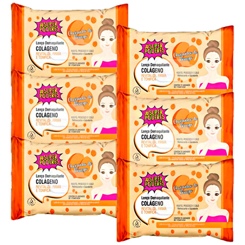 Lenço Demaquilante Colágeno Cheirinho de Pêssego Super Poderes LDSP01 – Kit c/ 06 unid