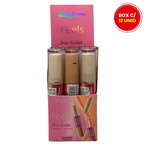 Corretivo e Contorno Duo Sculpt Feels Chantilly 10/Avelã 70 Ruby Rose HB-8101 - Box c/ 12 unid