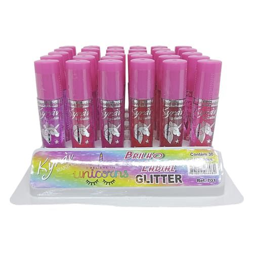 Brilho Labial com Glitter Unicórnio Kyrav 701 – Box c/ 30 unid