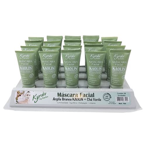 Máscara Facial Argila Branca Kaolin + Chá Verde Kyrav 795 – Box c/ 20 unid
