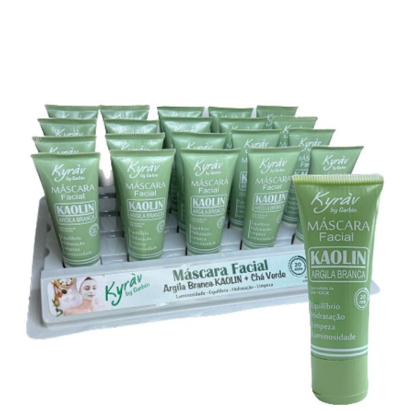 Máscara Facial Pocket Kaolin Argila Branca Kaolin + Chá Verde 30g Kyráv 795 – Box c/ 20 unid