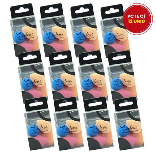 Kit com 05 Mini Esponja para Maquiagem Seven Colors YZ-1004 – Pcte c/ 12 unid