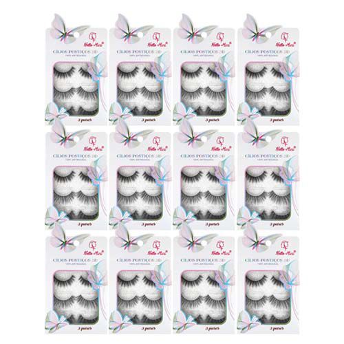 Cílios Postiços 3D com 03 pares Hello Mini CL317-2 – Box c/ 12 unid