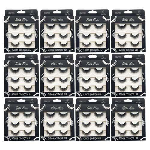 Cílios Postiços 3D com 03 pares Hello Mini CL142-1 – Box c/ 12 unid