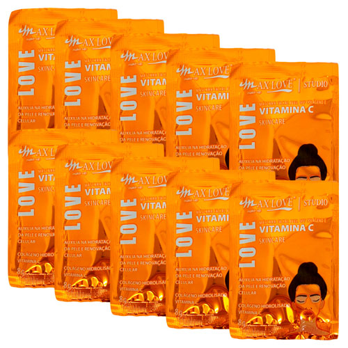 Máscara Facial Peel Off Colágeno e Vitamina C Max Love - Pcte c/ 10 unid