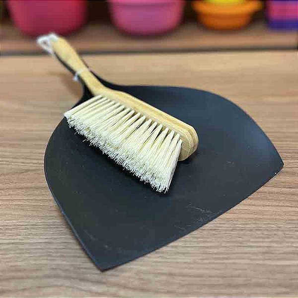 Kit de Escova e Pá Grande para limpeza – Bambu - Preta