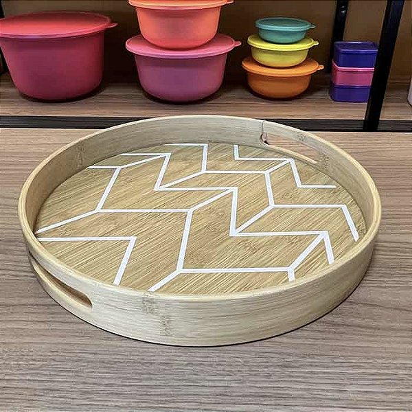 Bandeja em Bambu Redonda - 35cm - Estampada