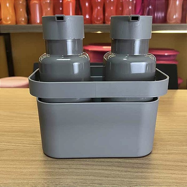 Conjunto de Dispenser e Organizador Flow - Chumbo Fechado