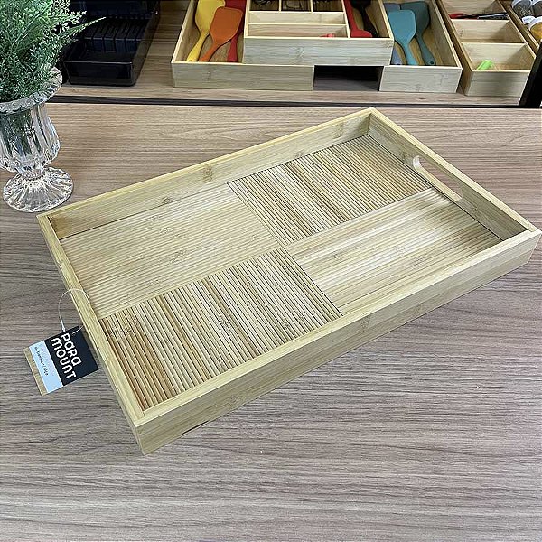 Bandeja Retangular com Alças - 43cm - Bambu