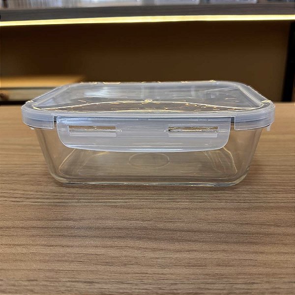 Pote Hermético de vidro com tampa e trava - 1000ml - Retangular