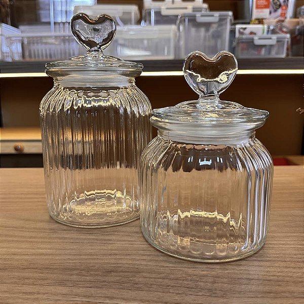 Kit 2 Potes de Vidro Hermético Coração - 650ml e 1000ml