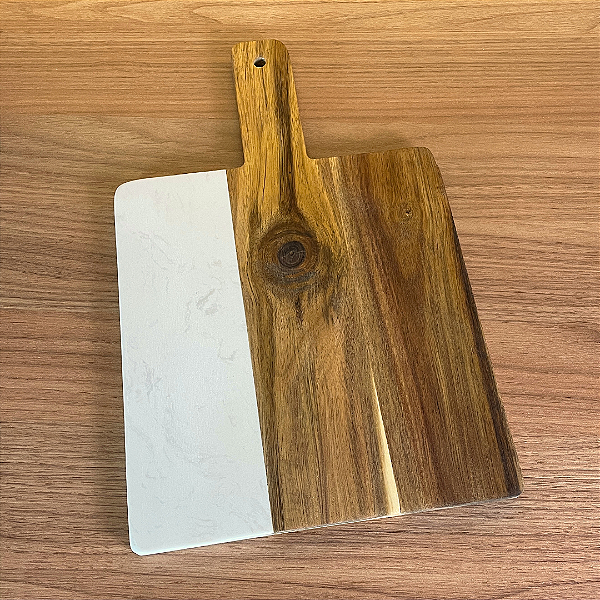 Tábua Retangular Bambu & Mármore – 37 cm