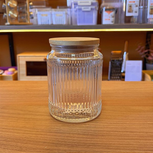 Pote de Vidro com Tampa de Bambu Lines - 750ml