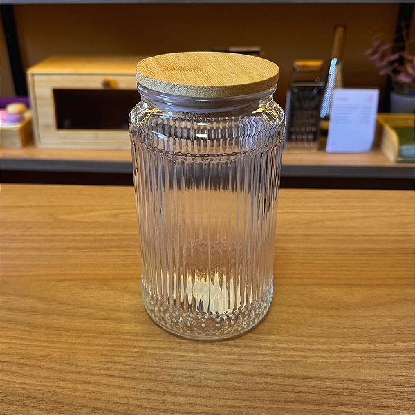 Pote de Vidro com Tampa de Bambu Lines - 950ml