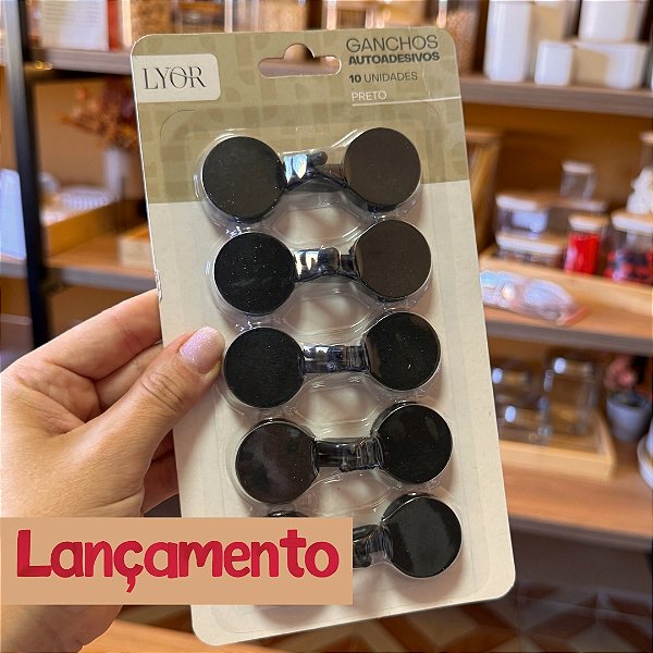 Conjunto de 10 Ganchos Autoadesivos - Preto