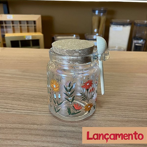 Pote Redondo com colher Flora - 240ml