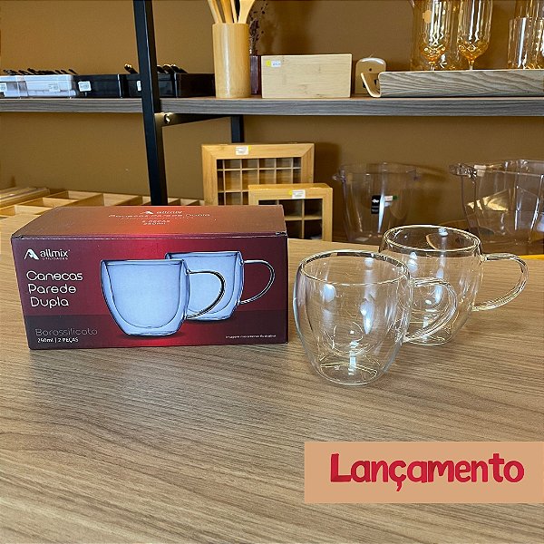 Conjunto 2 Canecas Borossilicato Parede Dupla - 250ml