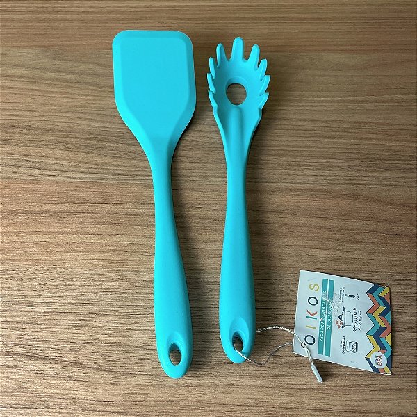 Kit Utensílios de Silicone Verde Piscina – Pegador de Macarrão + Espátula Lisa