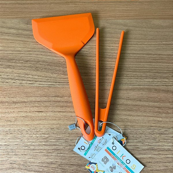 Kit Utensílios de Silicone Laranja – Espátula Larga + Pegador Pequeno